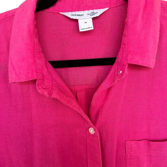 NWOT Old Navy Women's Oversized Linen Boyfriend Shirt in Pink Size Medium - Picture 3 of 4